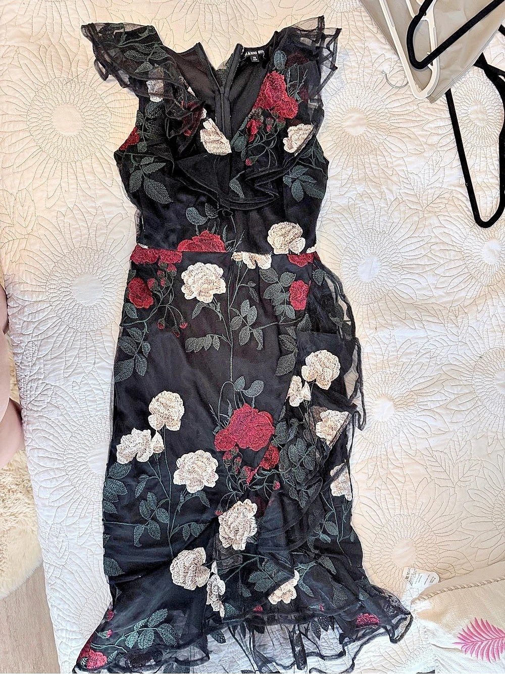 Floral Midi Dress in Black & Red